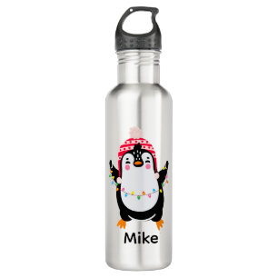 Twinkling Penguin with Christmas Lights 710 Ml Water Bottle