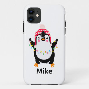 Twinkling Penguin with Christmas Lights iPhone 11 Case