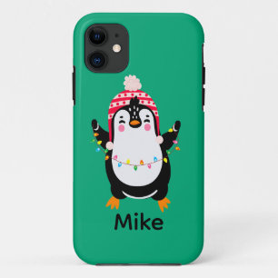 Twinkling Penguin with Christmas Lights iPhone 11 Case