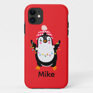 Twinkling Penguin with Christmas Lights iPhone 11 Case