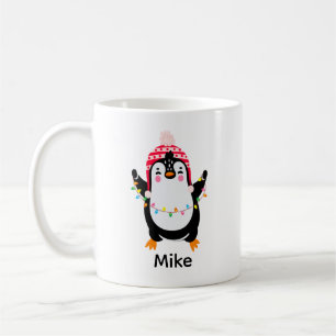 Twinkling Penguin with Christmas Lights Coffee Mug