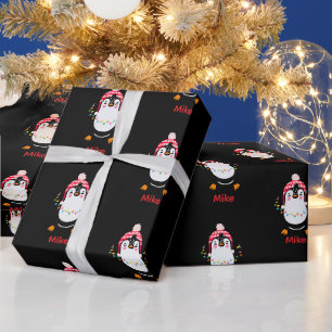 Twinkling Penguin with Christmas Lights Wrapping Paper