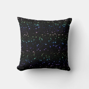 Twinkling Rainbow Glitter Stars in the Night Sky Throw Pillow