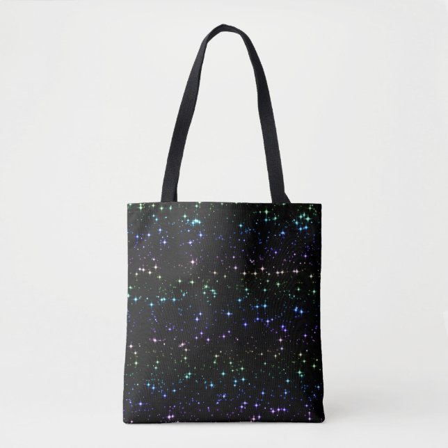 Twinkling Rainbow Glitter Stars in the Night Sky Tote Bag (Front)