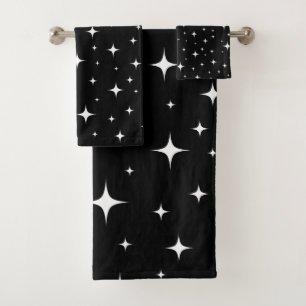 Twinkling stars black bath towel set