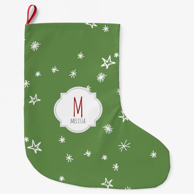 Twinkling Stars Monogram Christmas Stocking (Front)