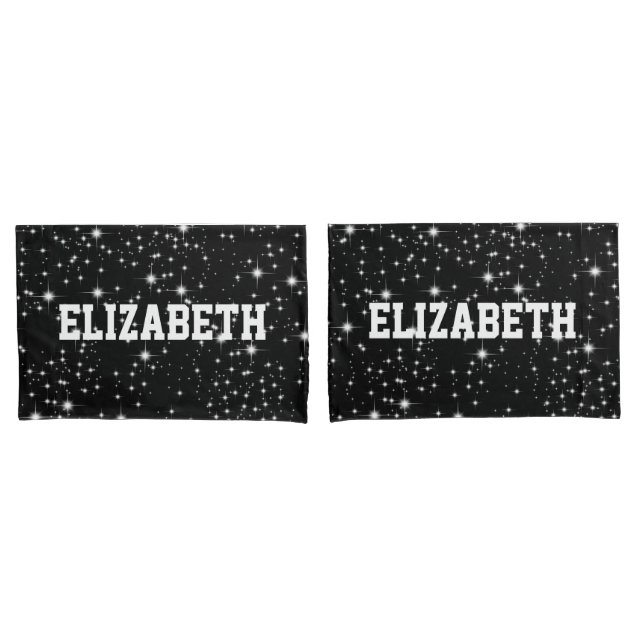 Twinkling Stars on Black with Name Pillowcase (Front-Set)