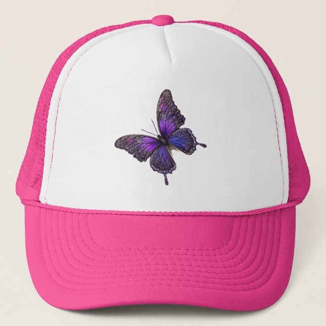 Twinkling Wings: Purple Sparkle Butterfly Trucker Hat (Front)