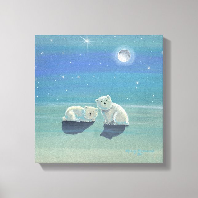 Twinkling Winter Polar Bears Wrapped Canvas Print (Front)