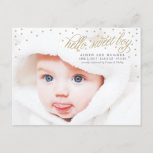 Twinkly Gold Stars Baby Boy Birth Announcement Postcard