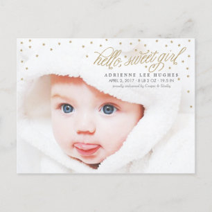 Twinkly Gold Stars Baby Girl Faire-part de naissan