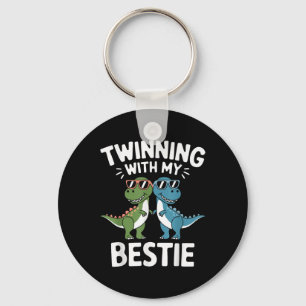 Twinning With My Bestie Funny Dinosaur Best Friend Keychain