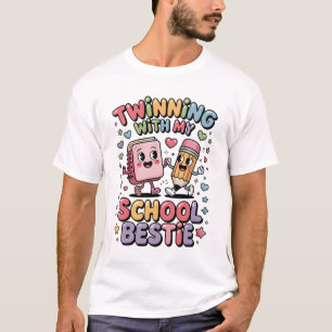 Twinning With My School Bestie Cute Notebook & Pen T-Shirt