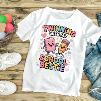 Twinning With My School Bestie Cute Notebook & Pen T-Shirt