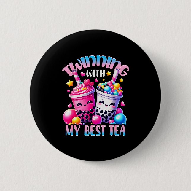 Twinning With My Tea Bubble Tea Boba Ie Friendship 2 Inch Round Button (Front)