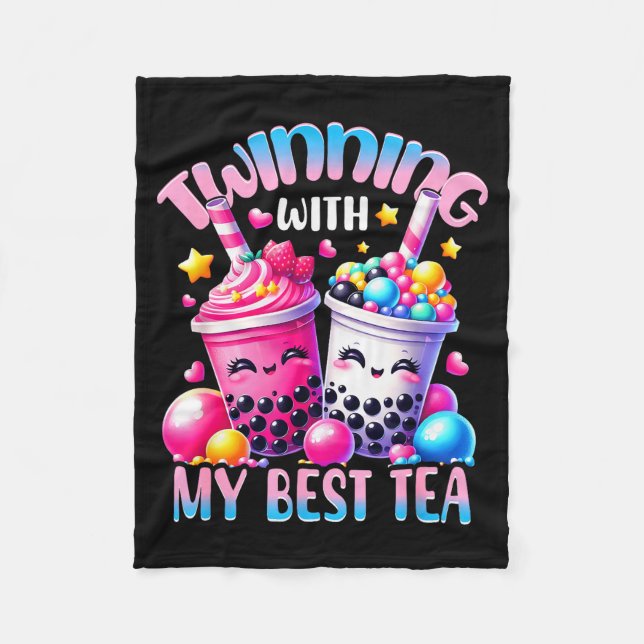 Twinning With My Tea Bubble Tea Boba Ie Friendship Fleece Blanket (Front)