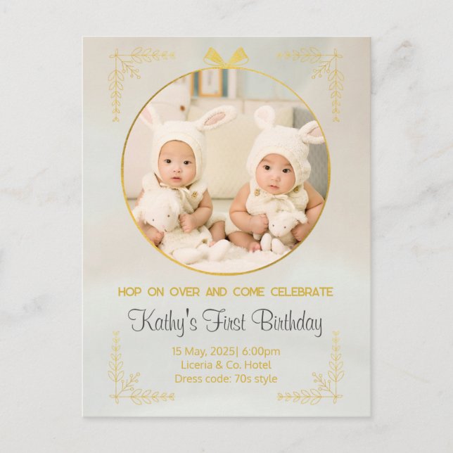 twins 1er anniversaire invitations (Devant)