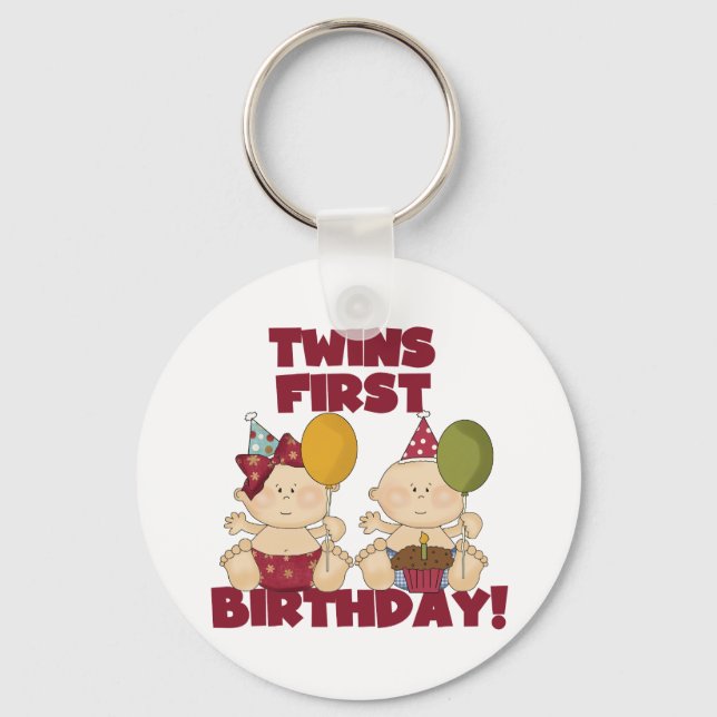 Twins 1st Birthday Boy/Girl T-shirts and Gifts Keychain (Front)