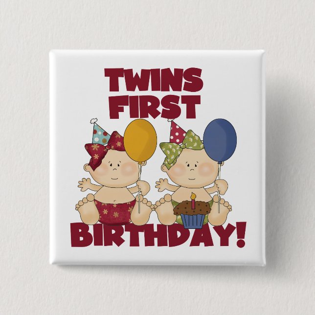 Twins 1st Birthday - Girls Tshirts and Gifts 2 Inch Square Button (Front)