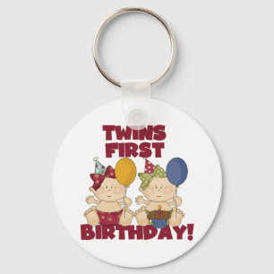 Twins 1st Birthday - Girls Tshirts and Gifts Keychain