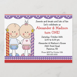 Twins 1st Birthday Invitation