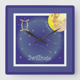 twins 21 May to 21 June Square Wall Clock