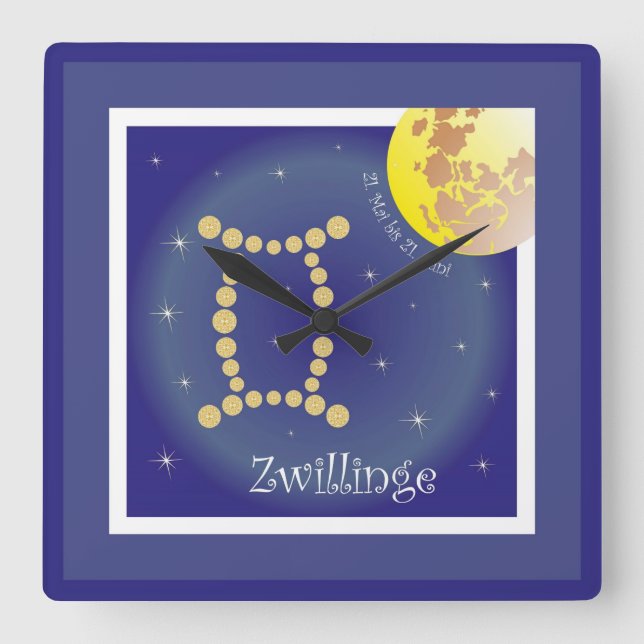 twins 21 May to 21 June Square Wall Clock (Front)