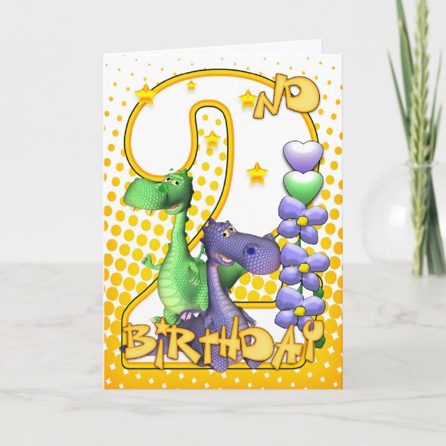 Twins 2nd Birthday Card - Cute Little Dragons (Front)