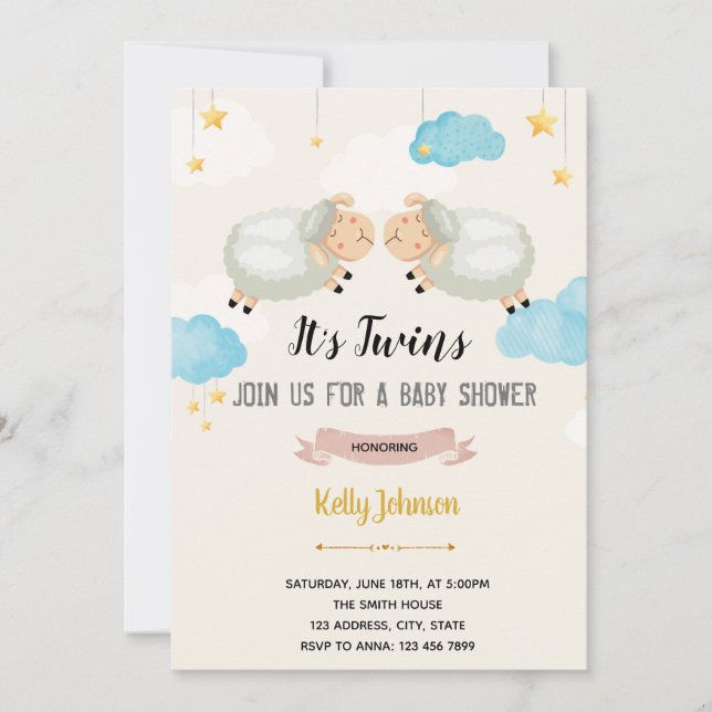 Twins agneau douche de mouton invitation (Devant)