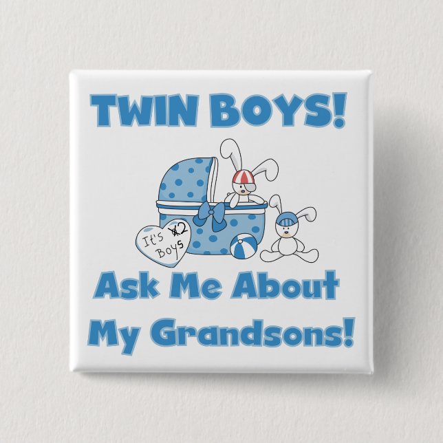 Twins-Ask About My Grandsons Tshirts and Gifts 2 Inch Square Button (Front)
