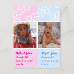 twins baby announcement photocard postcard