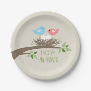 Twins Baby Bird's Nest Baby Shower Paper Plate