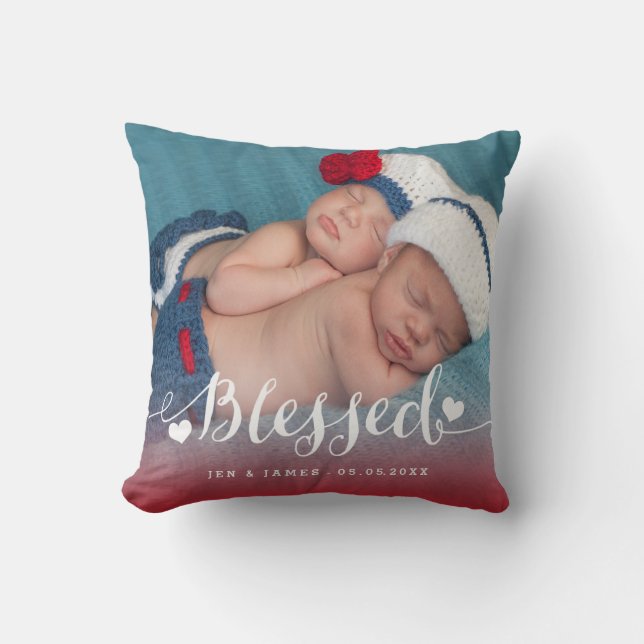 Twins Baby Birth Photo Keepsake Pillow (Front)