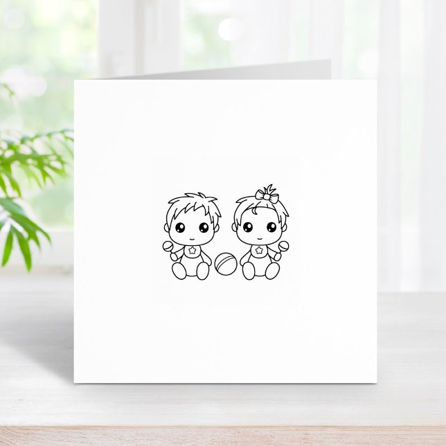 Twins Baby Boy Girl 1x1 Rubber Stamp (Creator Uploaded)