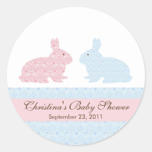 Twins Baby Bunny Rabbit Baby Shower Sticker