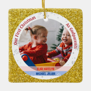 Twins Baby Girl Boy 1st Xmas As Godparents Photos Ceramic Ornament