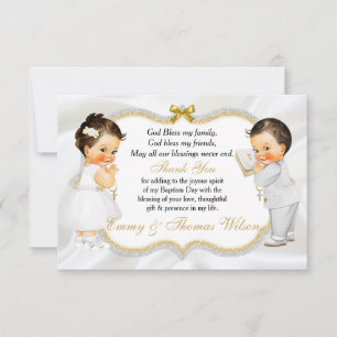 Twins Baby Girl Boy Baptism Gold Cross Thank You Card