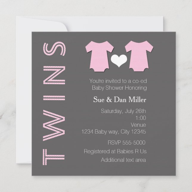 TWINS Baby Girl Twin Rose Baby shower Invitation (Devant)