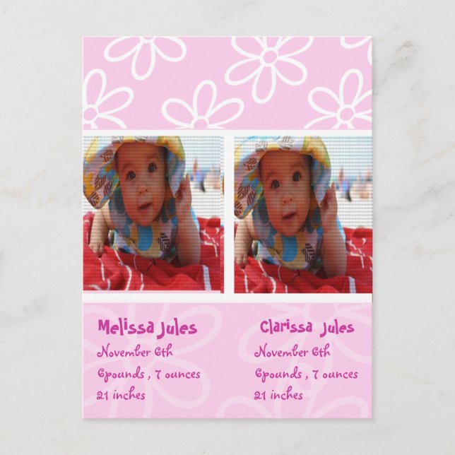 twins baby girls announcement photocard (Front)
