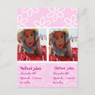 twins baby girls announcement photocard postcard