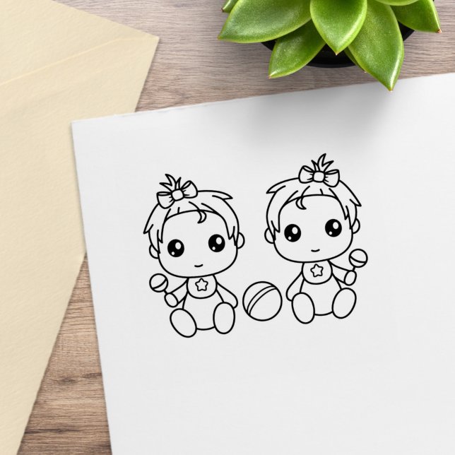 Twins Baby Girls Colour Me Rubber Stamp (Creator Uploaded)