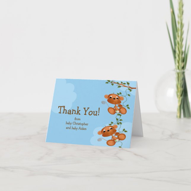 TWINS Baby Monkey Thank You Note Card (Front)