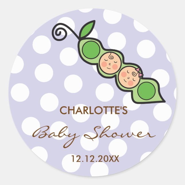 Twins Baby Peas in Pod Baby Shower Label / Sticker (Front)