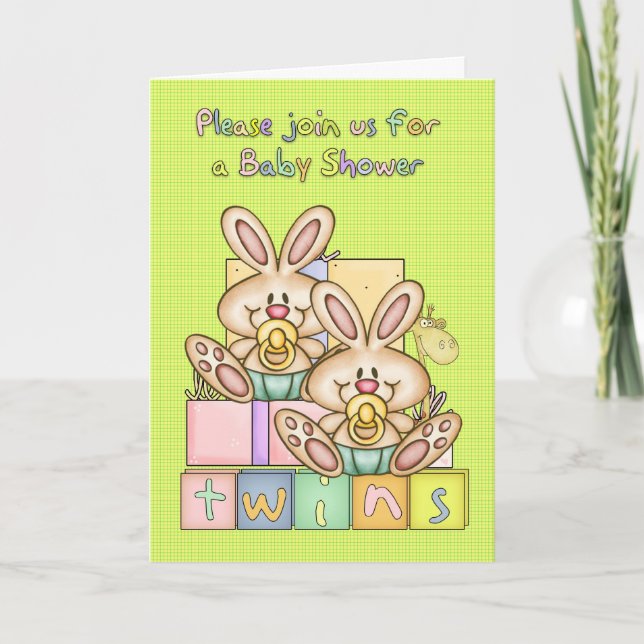 Twins Baby Shower - Baby Shower Card For Twins (Front)