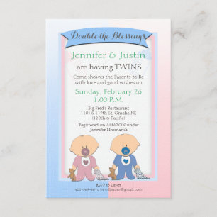 Twins Baby Shower Blue and Pink Blankets (Jen) Invitation