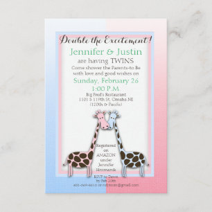 Twins Baby Shower Blue and Pink (Jen) Invitation