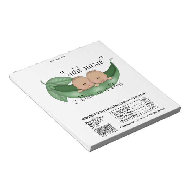 Twins Baby Shower Candy Bar Wrappers Party Favour Notepad (Angled)