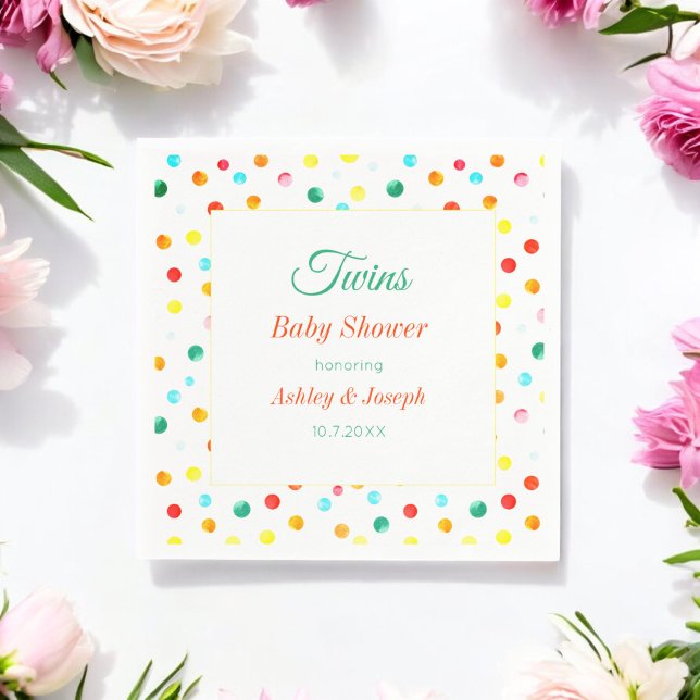 Twins Baby Shower Colourful Dots Pattern Napkin (Creator Uploaded)