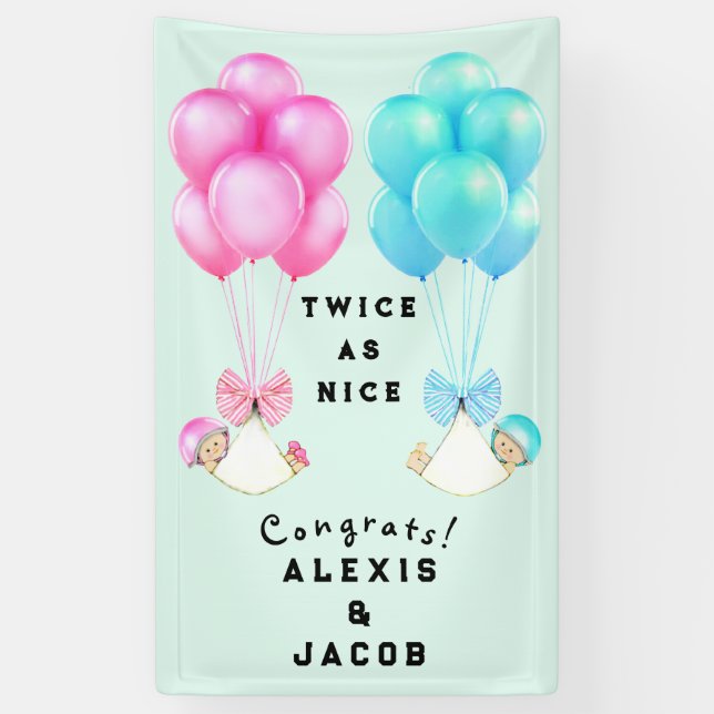 Twins Baby Shower Congrats Banner (Vertical)