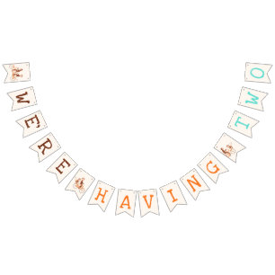 Twins Baby Shower Cute Monkey Double Trouble  Bunting Flags